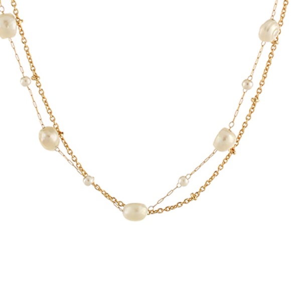 2 Layered Pearl Station Necklace - Picture 2 of 2